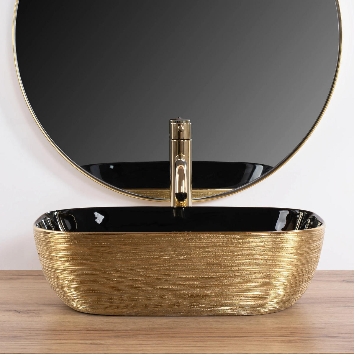 AUFSATZWASCHBECKEN BELINDA BLACK BRUSH GOLD 46,5/33,5/13,5 cm - Goldfarben, Keramik (46.5/13.5/33.5cm) - REA