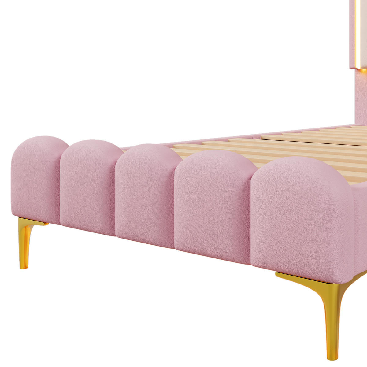 POLSTERBETT 90x200cm Rosa PU Kronprinzessinnenform Ambiente-Licht - Pink, Holz (90/200cm) - FLIEKS