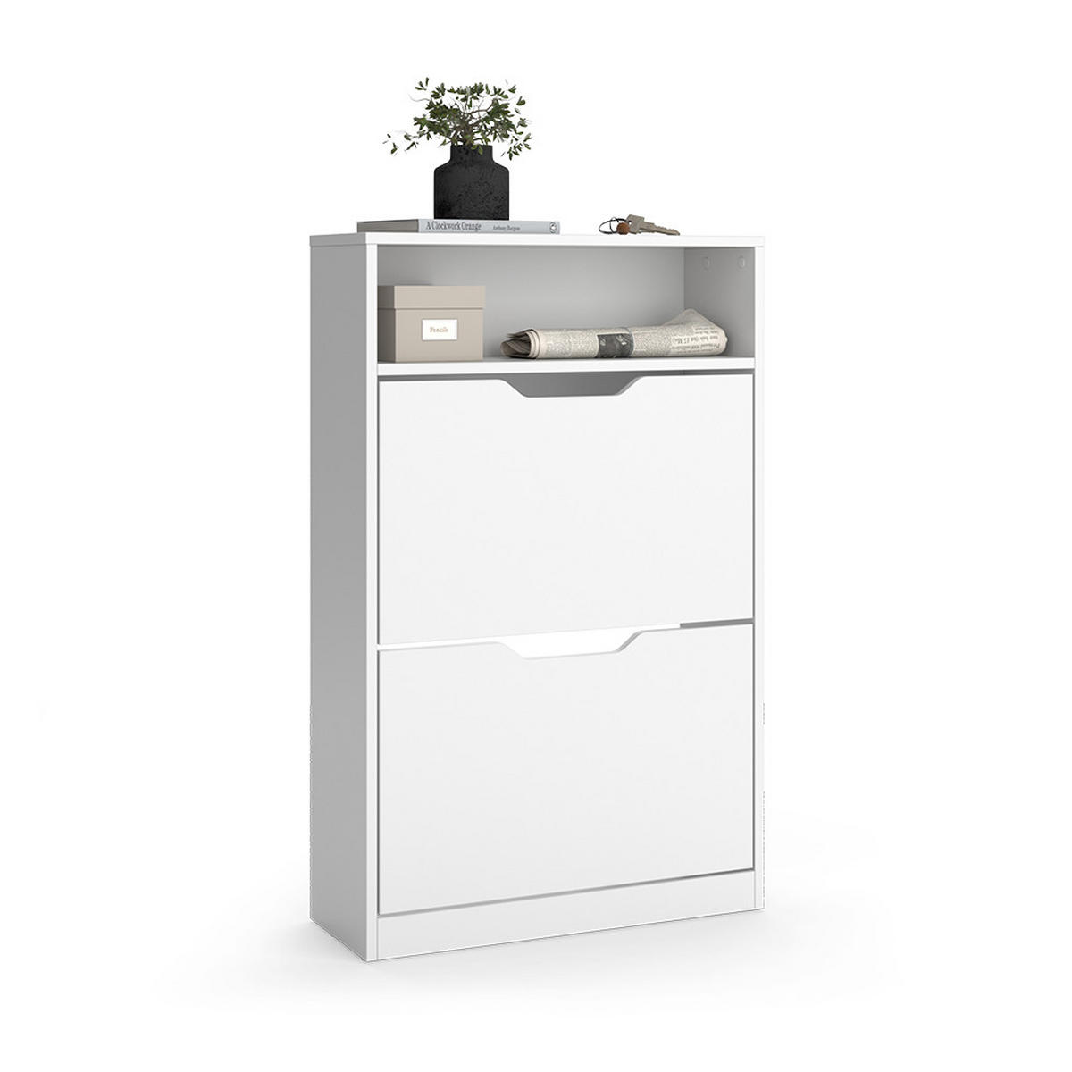SCHUHKIPPER Luca, Weiß, 59 x 94 cm mit 2 Kippfächern - Weiß, Holzwerkstoff (59/94/22cm) - Vicco