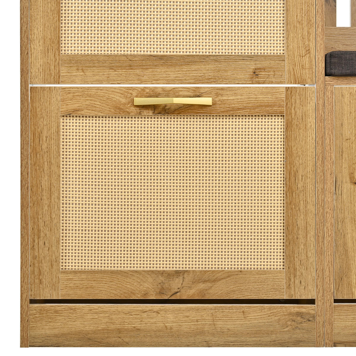 GARDEROBE Garderoben-Set mit Sitzbank und Spiegel, Haken, Schuhschrank, Rattanoptik, Flur Stauraum MDF Natur - Naturfarben, Glas/Holzwerkstoff (99.5/180/26cm) - EVRYAE