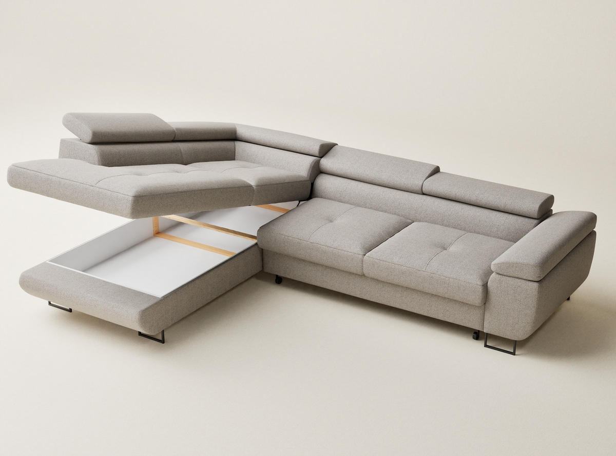 ECKSOFA MIT SCHLAFFUNKTION Concord Seidengrau Webstoff - Greige/Schwarz, Holz/Holzwerkstoff (277/203cm) - Maison de Reve