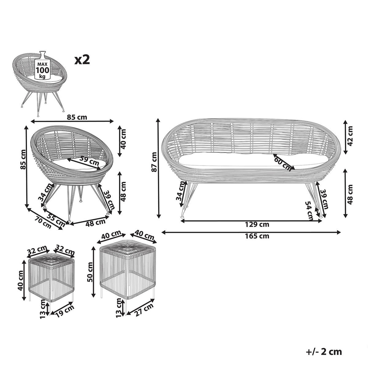4-SITZER LOUNGE SET Rattan Natürlich Maratea/Cesenatico - Naturfarben, Naturmaterialen - Beliani
