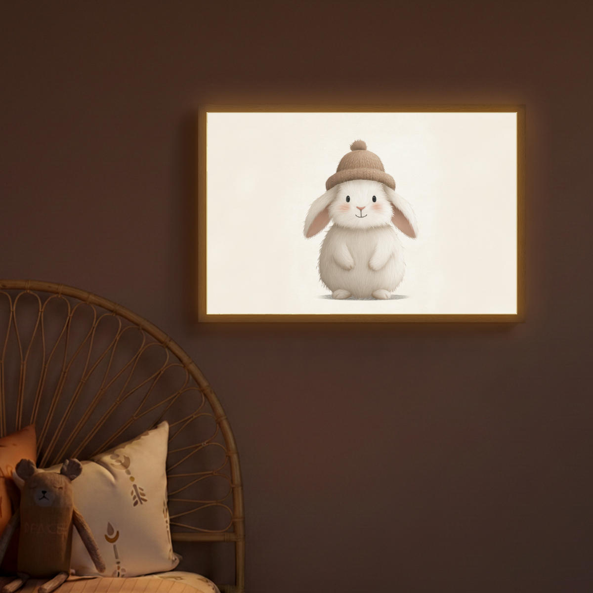 NACHTTISCHLAMPE MIT AKKU Kaninchen - Hut - Ohren - Beige 60x40 cm - Creme, Holzwerkstoff (8/60/40cm) - OnlyWow