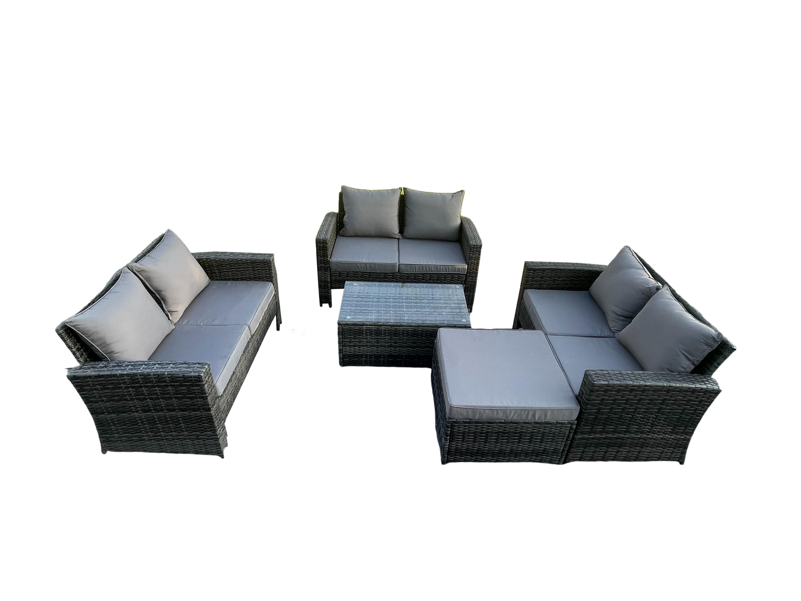 GARTENSOFA Hohe Rückenlehne Polyrattan Dunkelgrau 7-Sitzer - Dunkelgrau, Metall - Fimous