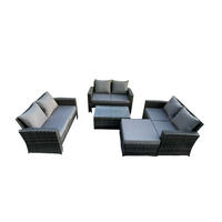 GARTENSOFA Hohe Rückenlehne Polyrattan Dunkelgrau 7-Sitzer - Dunkelgrau, Metall - Fimous