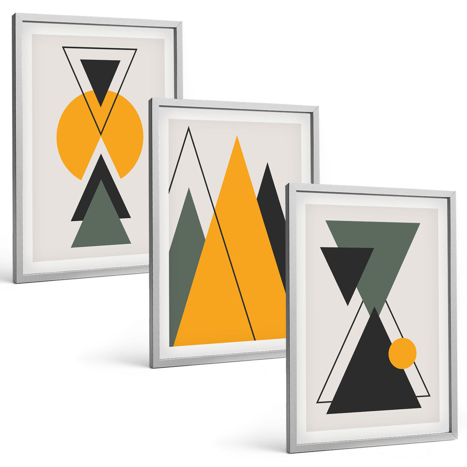 BILDER SET 3er Set - 40x60 cm Silberner Rahmen - Abstrakte geometrische Formen - Silberfarben, Kunststoff (40/60cm) - TULUP