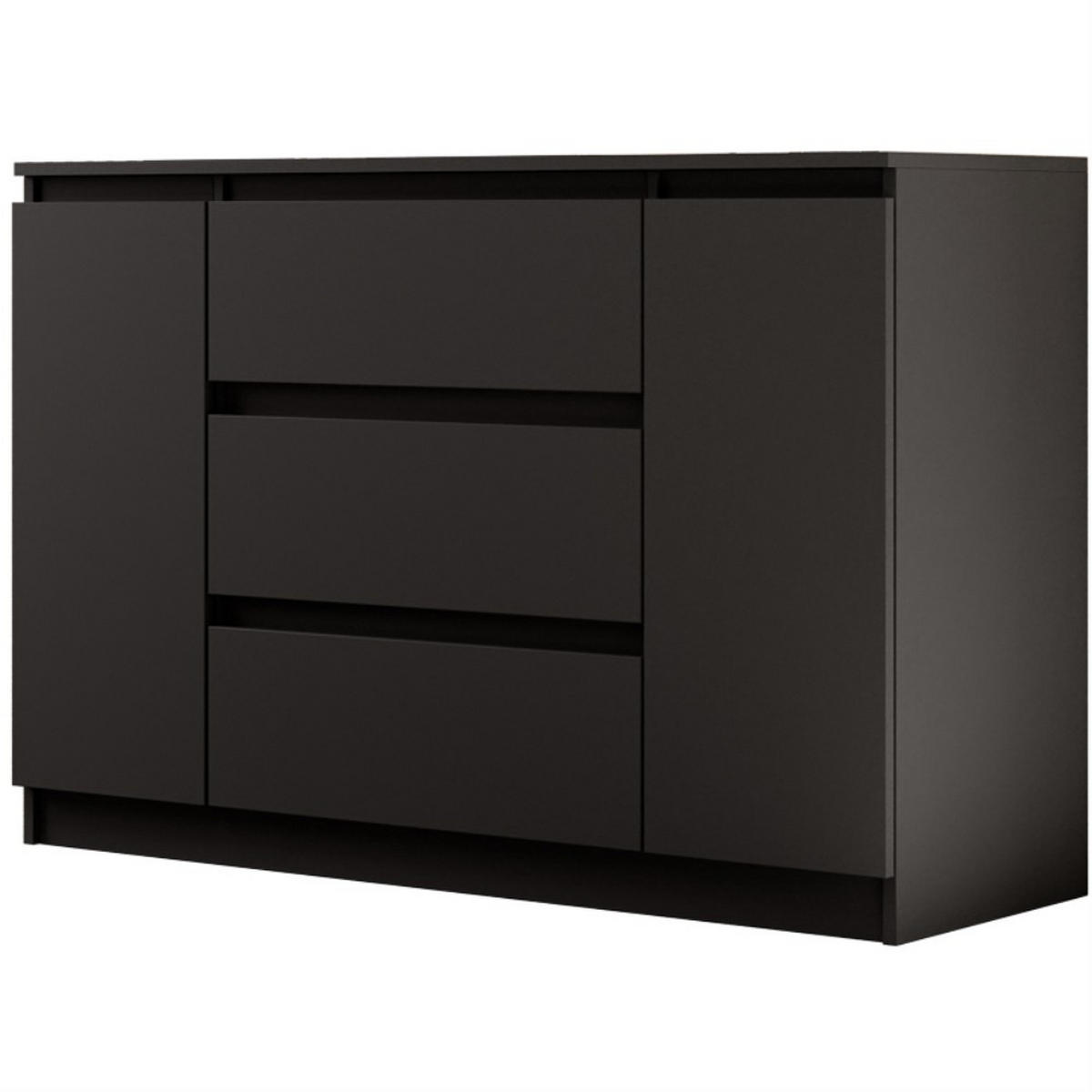 KOMMODE Lemon 120 cm mit zwei Türen und drei Schubladen Schwarzmatt - Schwarz, Holzwerkstoff (120/78/39cm) - Beautysofa