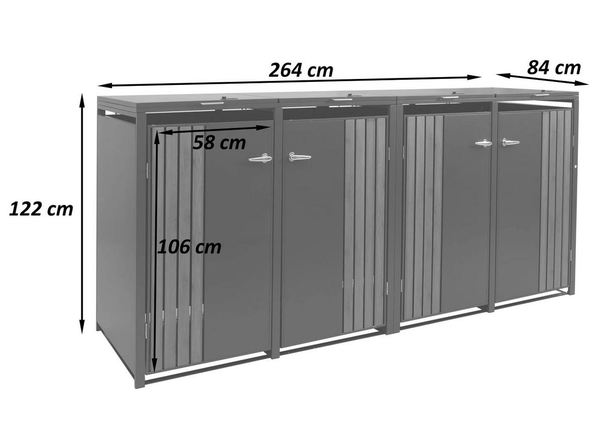 4ER-MÜLLTONNENVERKLEIDUNG Anthrazit, Dunkelbraun - Anthrazit/Dunkelbraun, Metall (264/122/84cm) - MCW