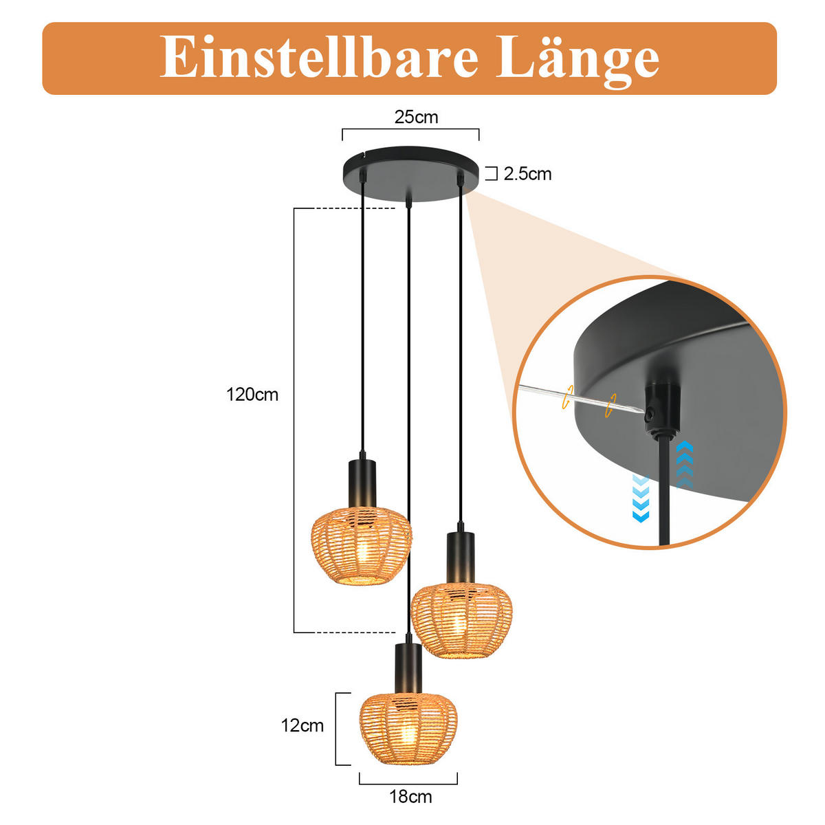 PENDELLEUCHTE Xanthe 25/25/120 cm - Braun, Metall (25/25/120cm) - ZMH