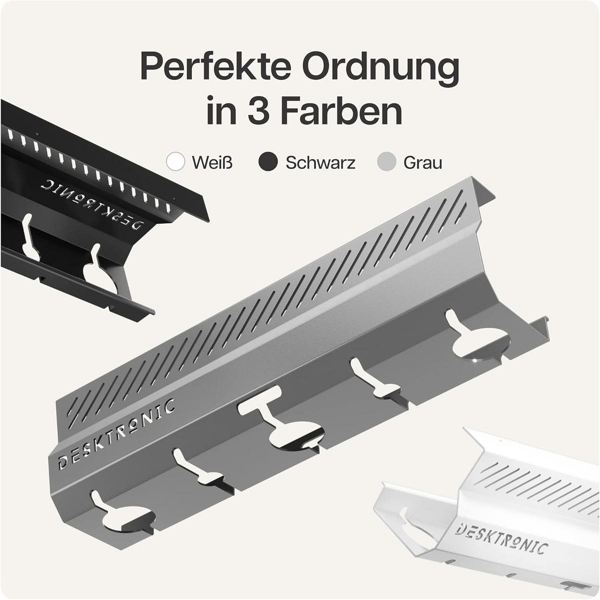 KABELKANAL Schreibtisch Grau, 2x43cm, Hochwertiger Stahl - Grau, Metall (43/12/10cm) - Desktronic