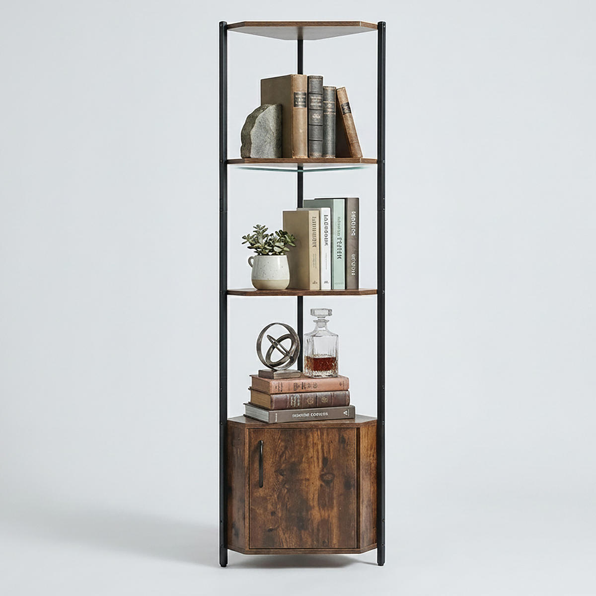 ECKREGAL Vintagebraun 5 Ebenen mit Schrank - Multicolor, Holzwerkstoff/Metall (44.5/147/30cm) - Relaxdays