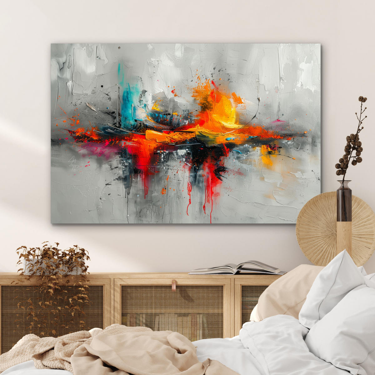 METALLBILD Moderne Kunst - Orange - Grau - Abstrakt 120x80 cm - Hellgrau, Metall (120/80cm) - MuchoWow