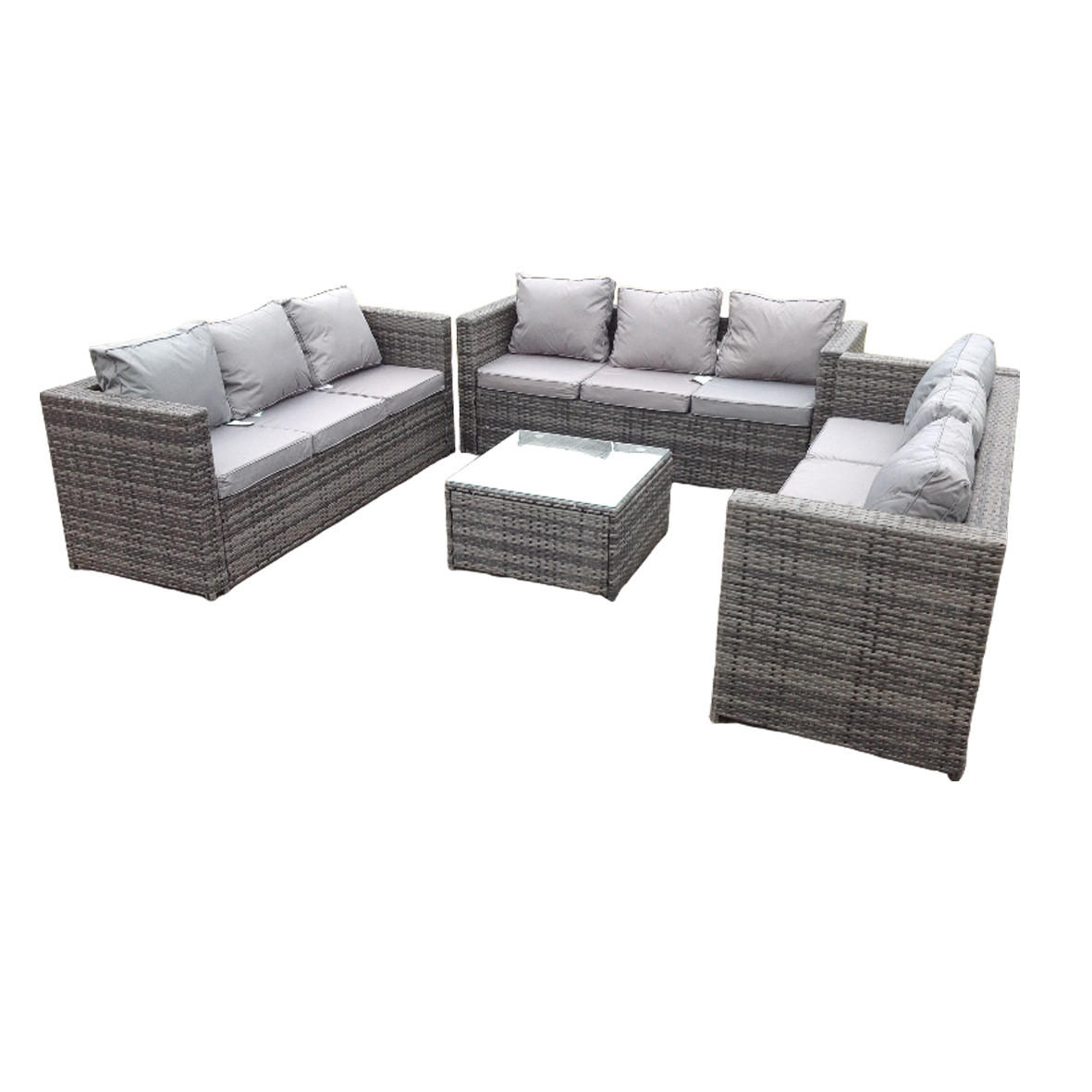 GARTENSET Polyrattan 9-Sitzer - Dunkelgrau/Grau, Glas/Kunststoff - Fimous
