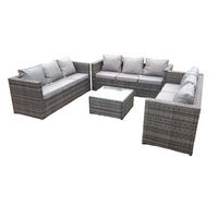 GARTENSET Polyrattan 9-Sitzer - Dunkelgrau/Grau, Glas/Kunststoff - Fimous