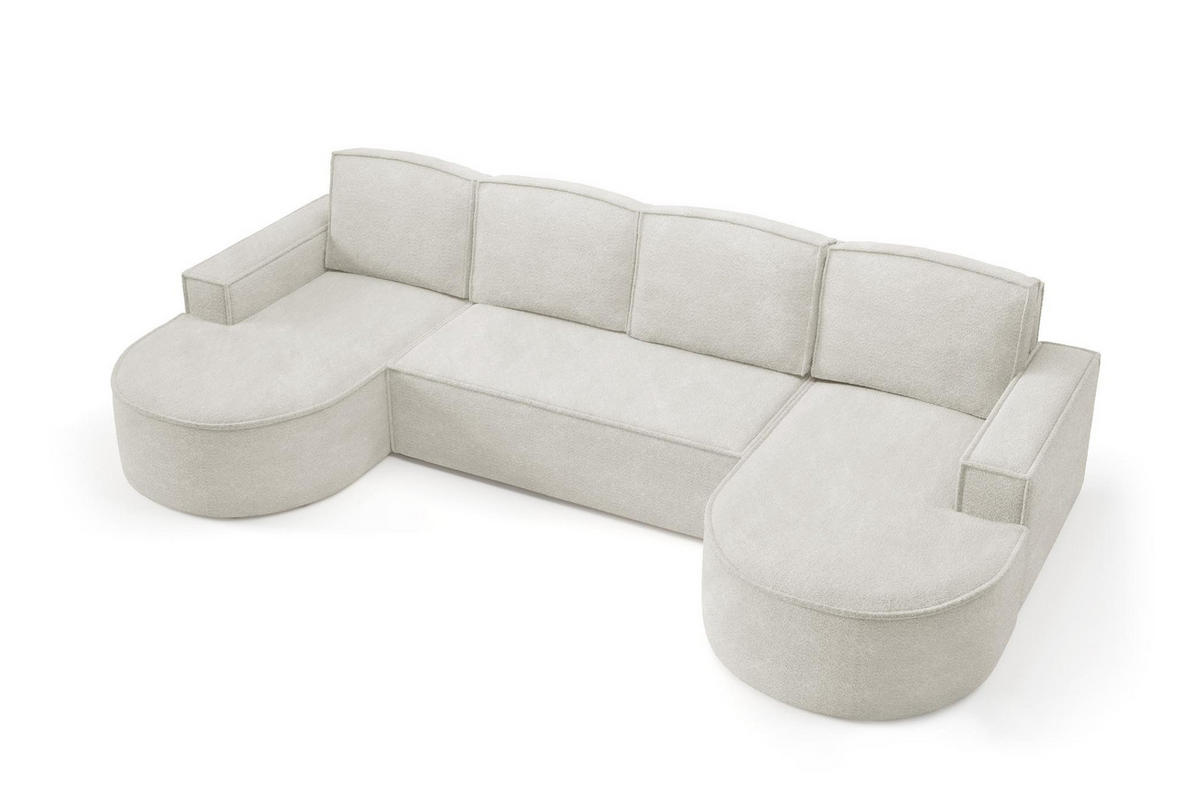 WOHNLANDSCHAFT Flow Weiß, mit Schlaffunktion in Abriamo Stoff - Weiß, Holzwerkstoff/Textil (316/88/157cm) - Bettso