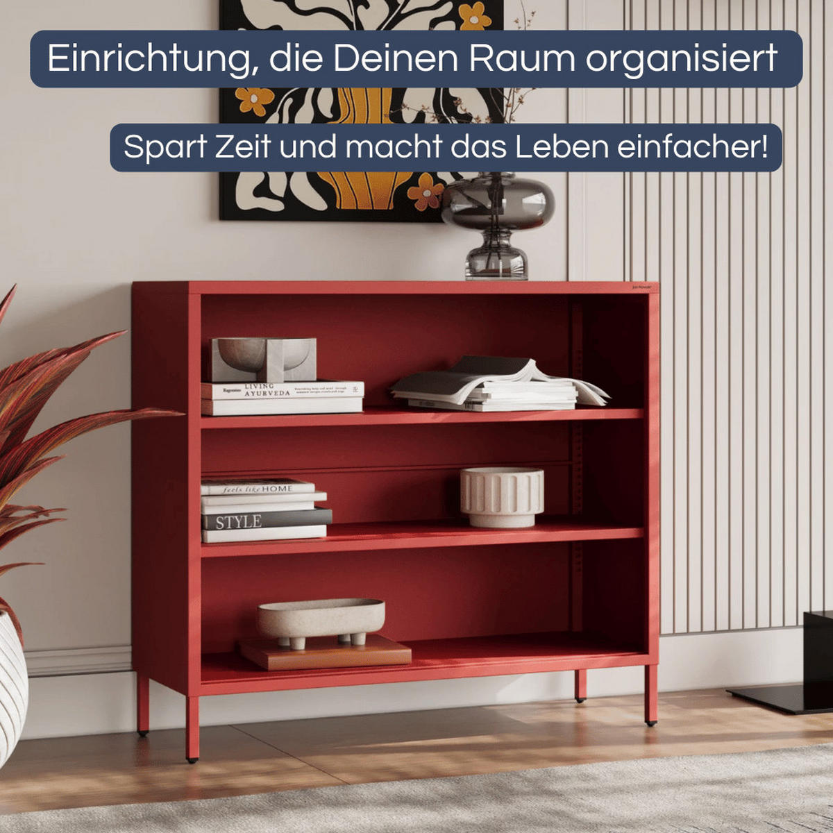 KOMMODE Metall offen LUCA 4 Ebenen 90x100x35cm Rot - Rot, Metall (100/90/35cm) - Jan Nowak