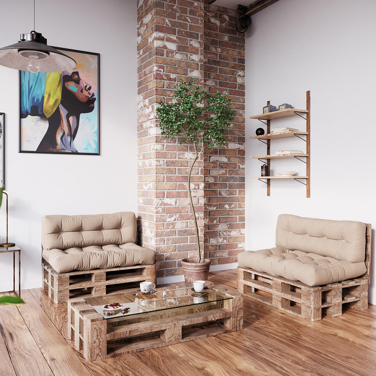 PALETTENKISSEN SET Flocken Sand 120 x 80 cm 2 Teile - Sandfarben, Textil (120/80/15cm) - Vicco