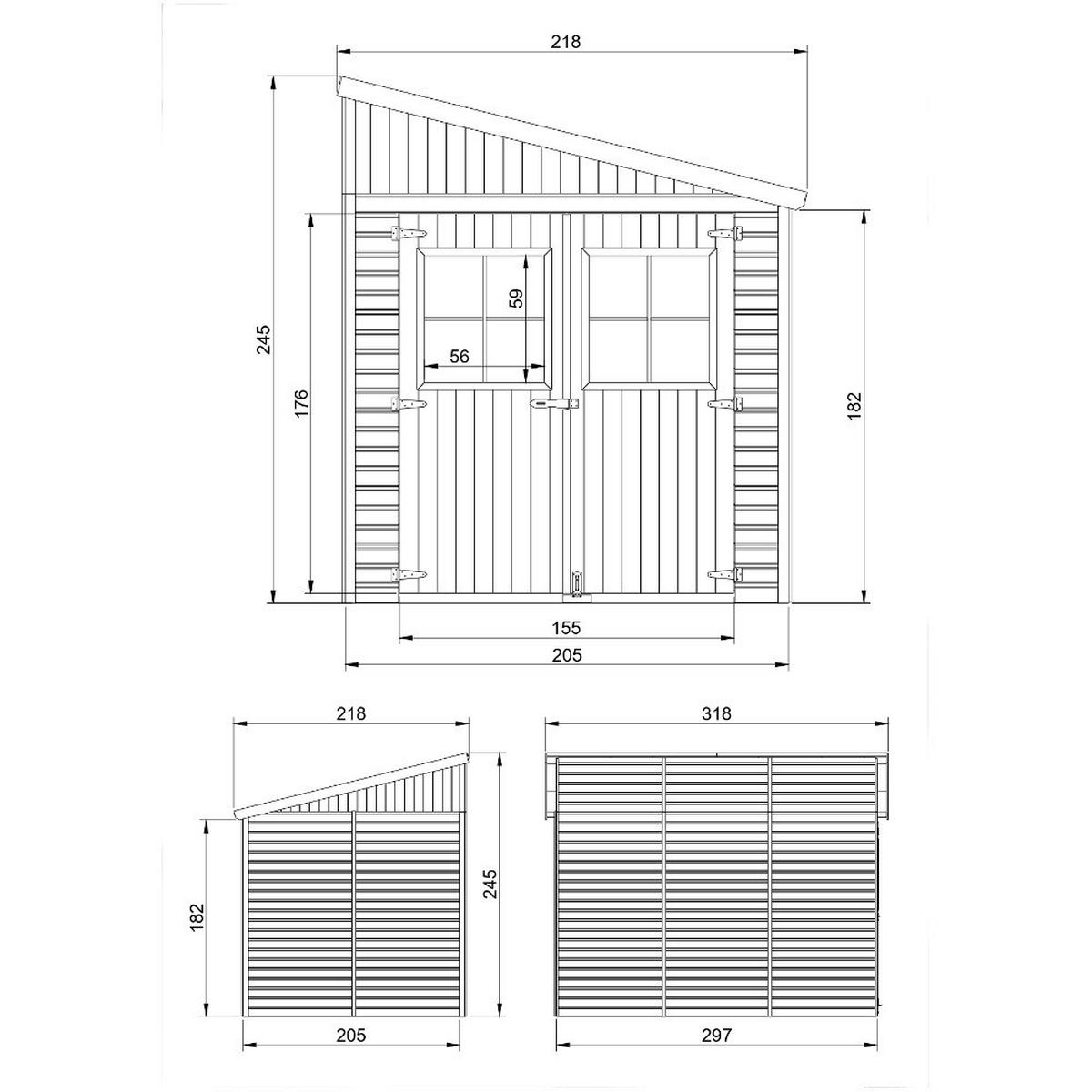 HOLZ-GARTHENHAUS (mit Seitenwand) MIT IMPRÄGNIERTEM BODEN -- H244x216x318 cm/6,2 m2 - M339A+M339G - Beige, Holz (218/251/297cm) - Timbela