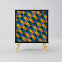 SIDEBOARD PAINTED SQUARES MIX, Schwarz, 57,5x42x75,5 cm, Goldfarbene Metallfüße - Goldfarben/Multicolor, Holzwerkstoff/Metall (57.5/75.5/42cm) - SpaceRebels