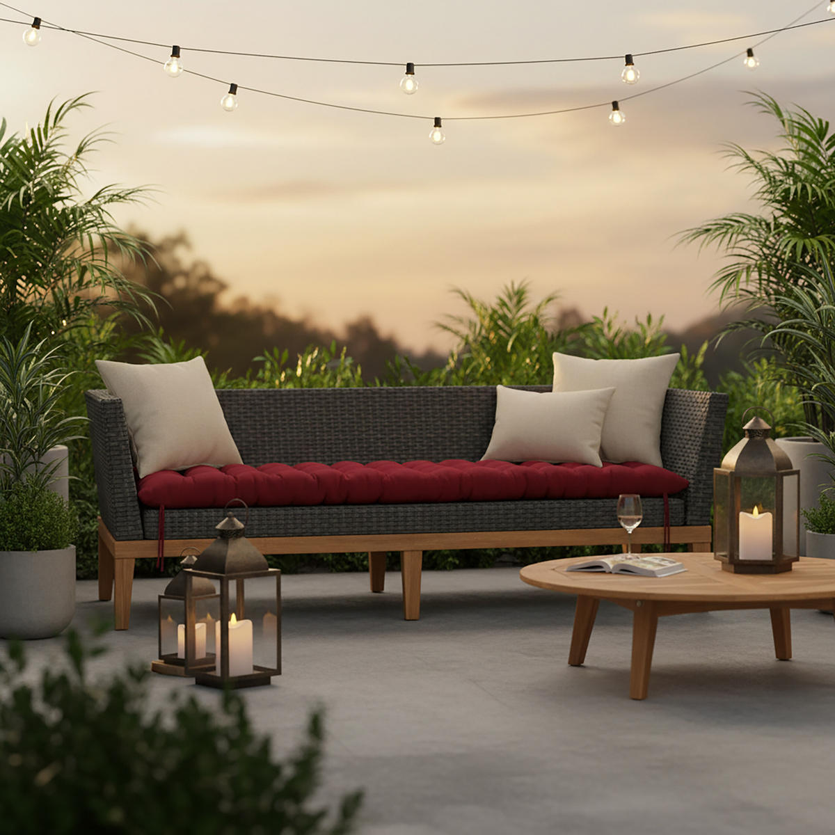 LAVIČKOVÝ sedák - tmavočervená, textil/plast (50/8/180cm) - Relaxdays