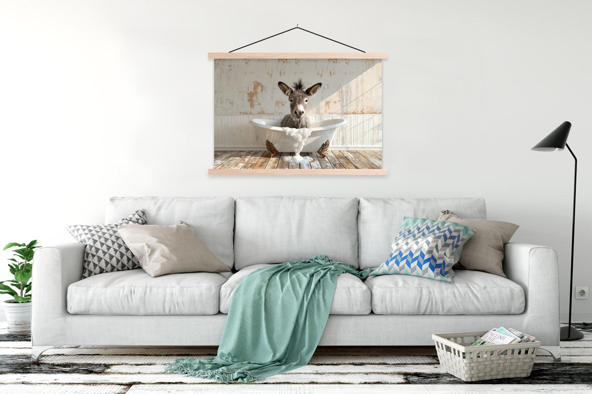 POSTER Esel - Tiere - Badewanne - Schaumstoff 120x80 cm - Weiß, Textil (120/80/0.15cm) - MuchoWow