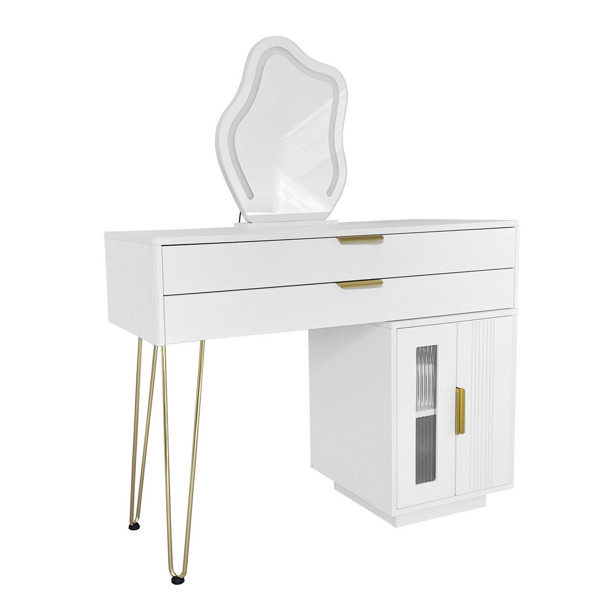 SCHMINKTISCH in Weiß mit LED-Spiegel & Seitenschrank - Weiß, Holzwerkstoff (100/78/40cm) - Urban Meuble