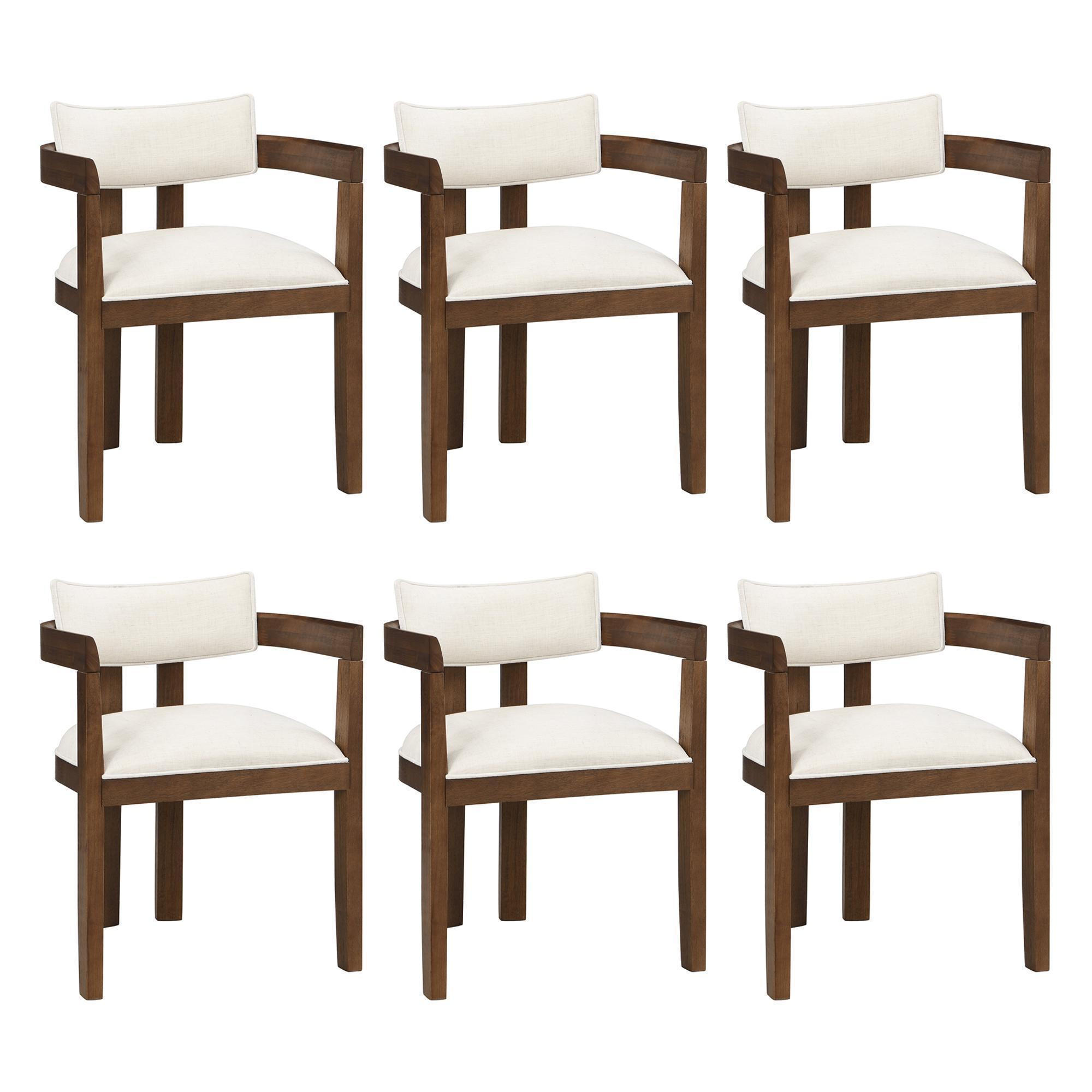 ARMLEHNSTUHL 6 Stück in Leinenstoff, Walnussholzfarbe - Walnussfarben, Holz/Textil (60.5/78.5/57.5cm) - KOMHTOM