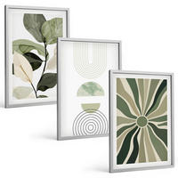 BILDER SET 3er Set - 40x60 cm Silberner Rahmen - Pflanzenmotive, Geometrie, Grün - Silberfarben, Kunststoff (40/60cm) - TULUP