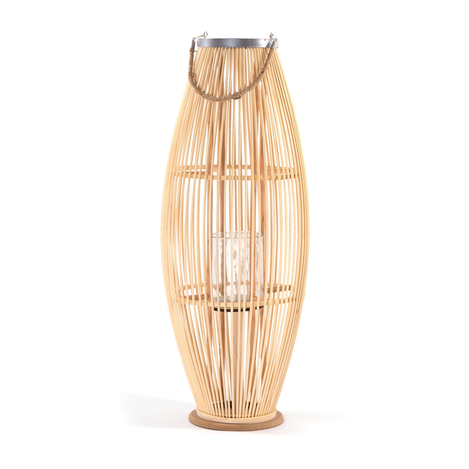 LATERNE Zya 90 Bambus, mit Henkel und Glaseinsatz naturfarben - Naturfarben, Holz (35/95/35cm) - CREEDWOOD