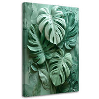 WANDBILD, Dekorative Monstera-Blätter in einer grünen 3D-Komposition - Grün, Textil (70/100cm) - Feeby