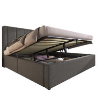 POLSTERBETT 160/200 cm mit Ladestation, verstecktem Becherhalter und Bettkasten, Leinen, Grau - Grau, Textil (160/200cm) - Redom