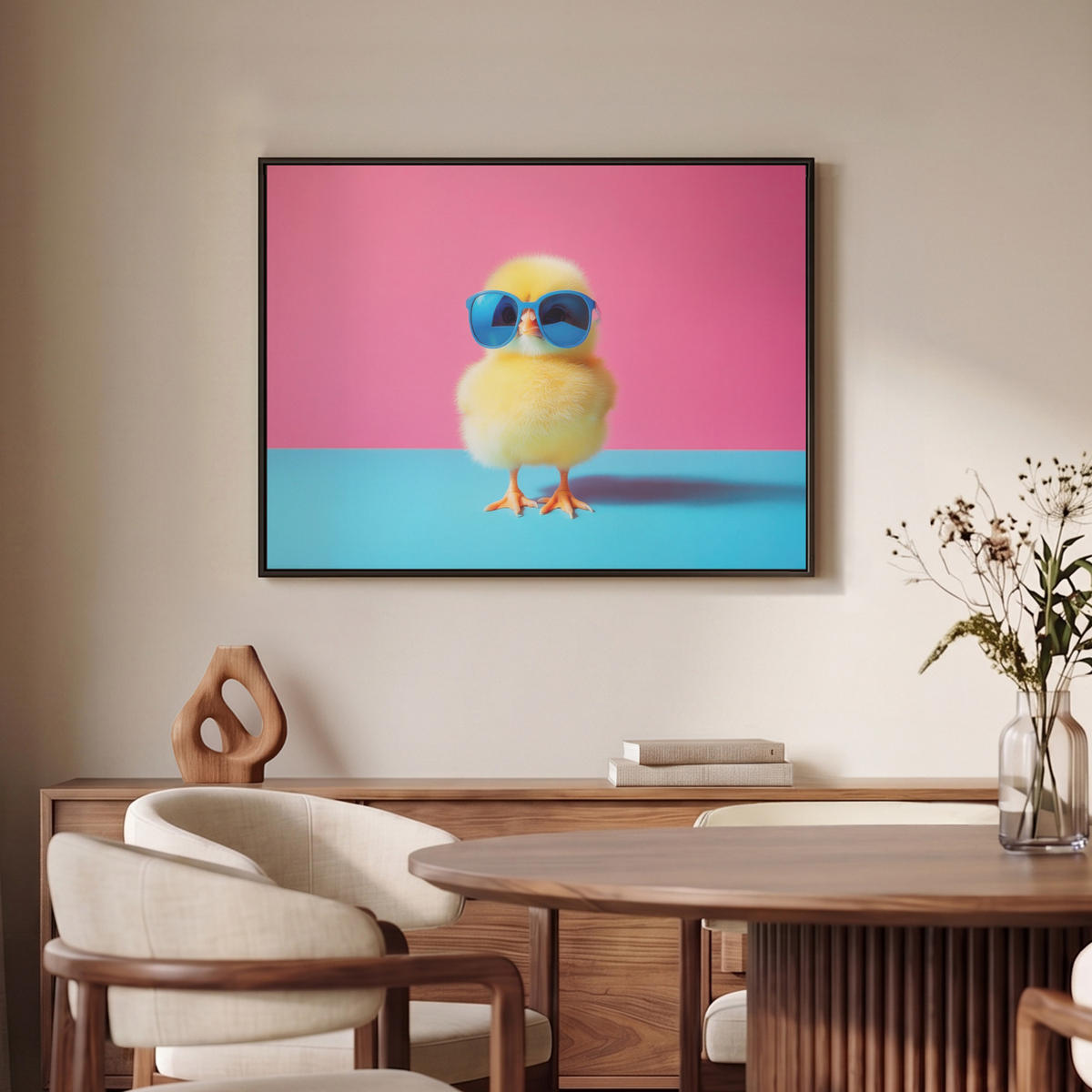 LEINWAND Bilder mit Rahmen - Chick - Sonnenbrille - Blau - 80x60 - Pink, Textil (80/60cm) - MuchoWow