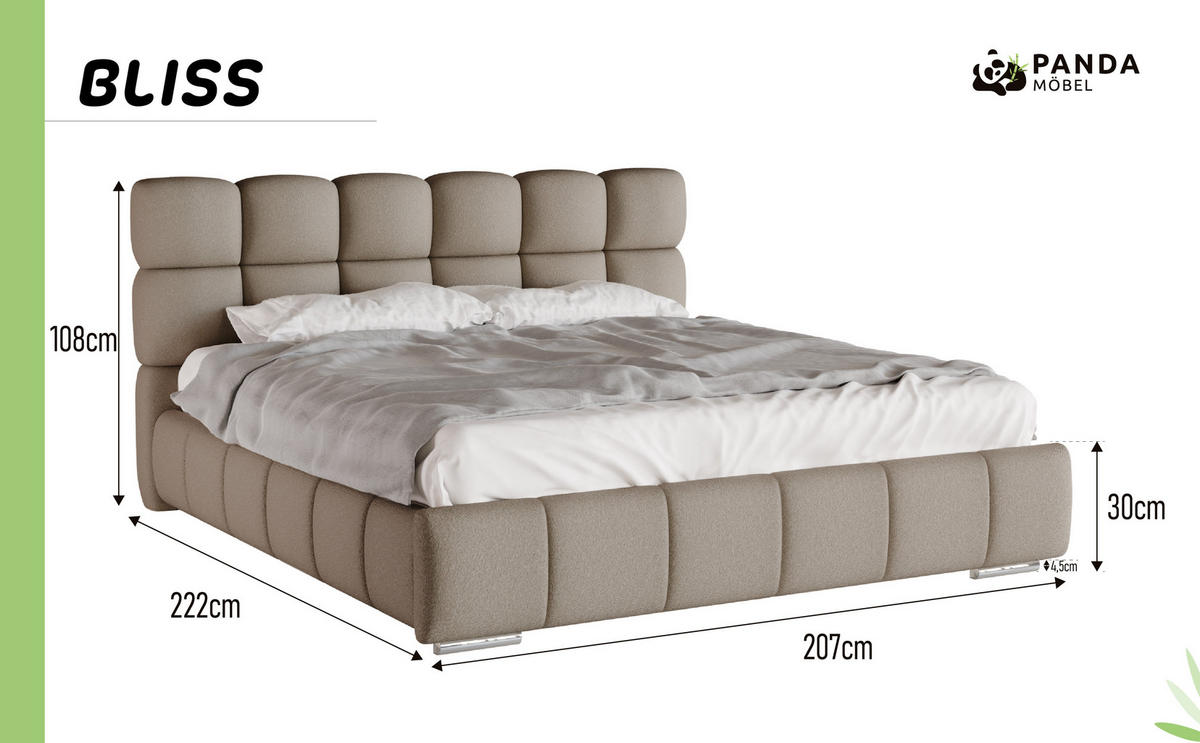 POLSTERBETT Bliss 180 x 200 cm mit Bettkasten und Lattenrost federkernmatratze 24cm - braun - Braun, Holz (180/200cm) - Panda Möbel