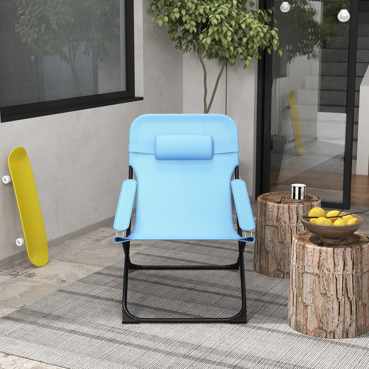 KLAPPSTUHL, Metall, Netzstoff, Blau - Blau, Metall (91/96/69cm) - Outsunny