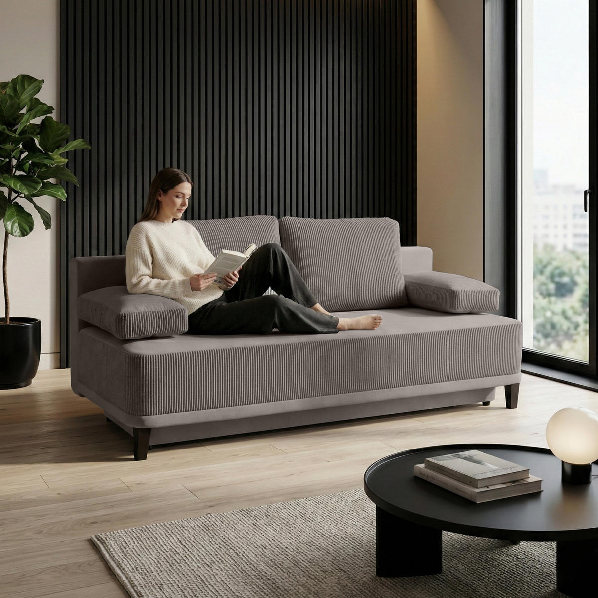 SCHLAFSOFA Riso 3-Sitzer mit Schlaffunktion, Braun - Braun, Textil (200/91/90cm) - Beautysofa