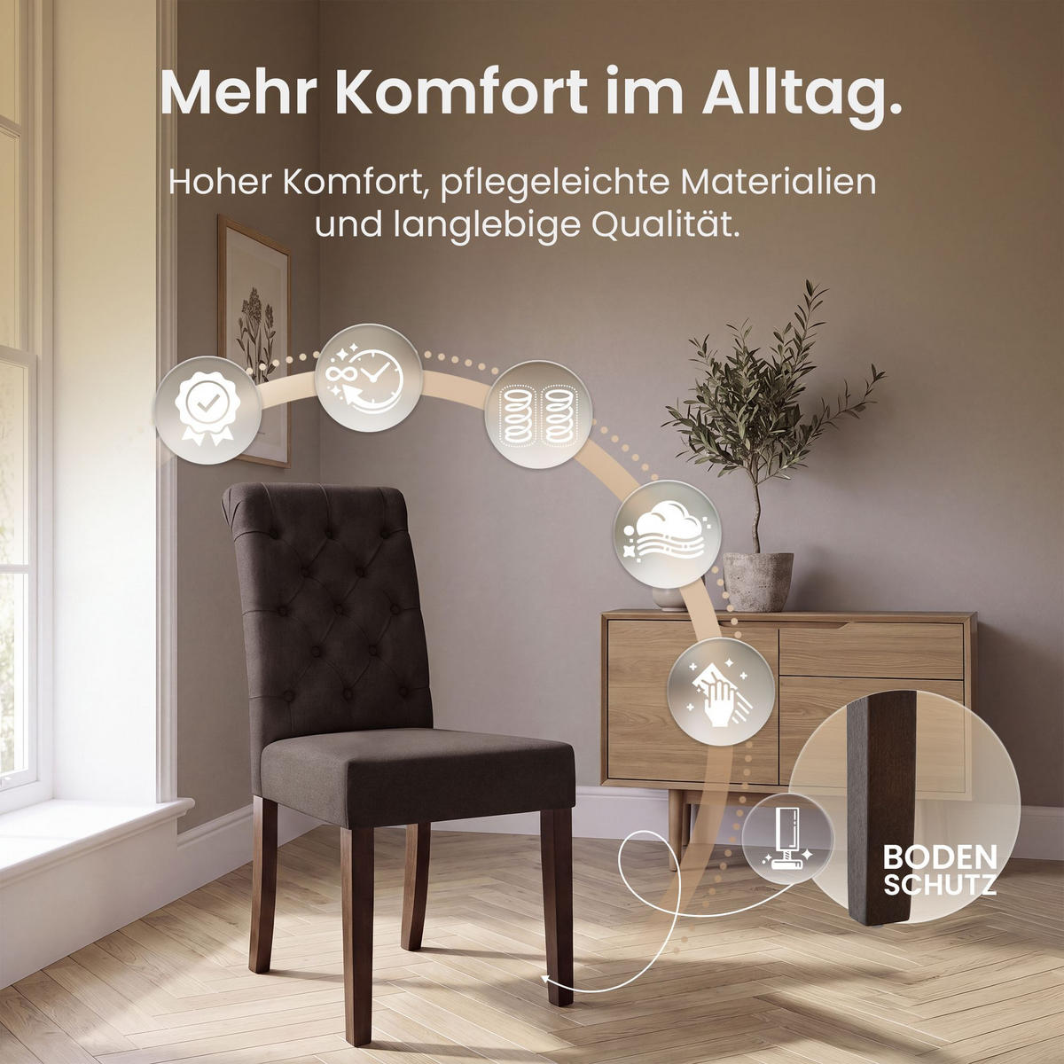 STUHL Stoff Braun - Walnussfarben/Braun, Holz/Textil (45/98/63cm) - CLP