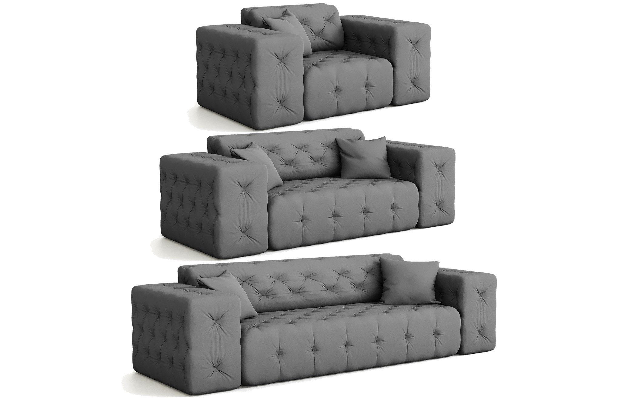 SOFASET Chantal - Grau, Holzwerkstoff/Textil (251/78/96cm) - Fun Möbel