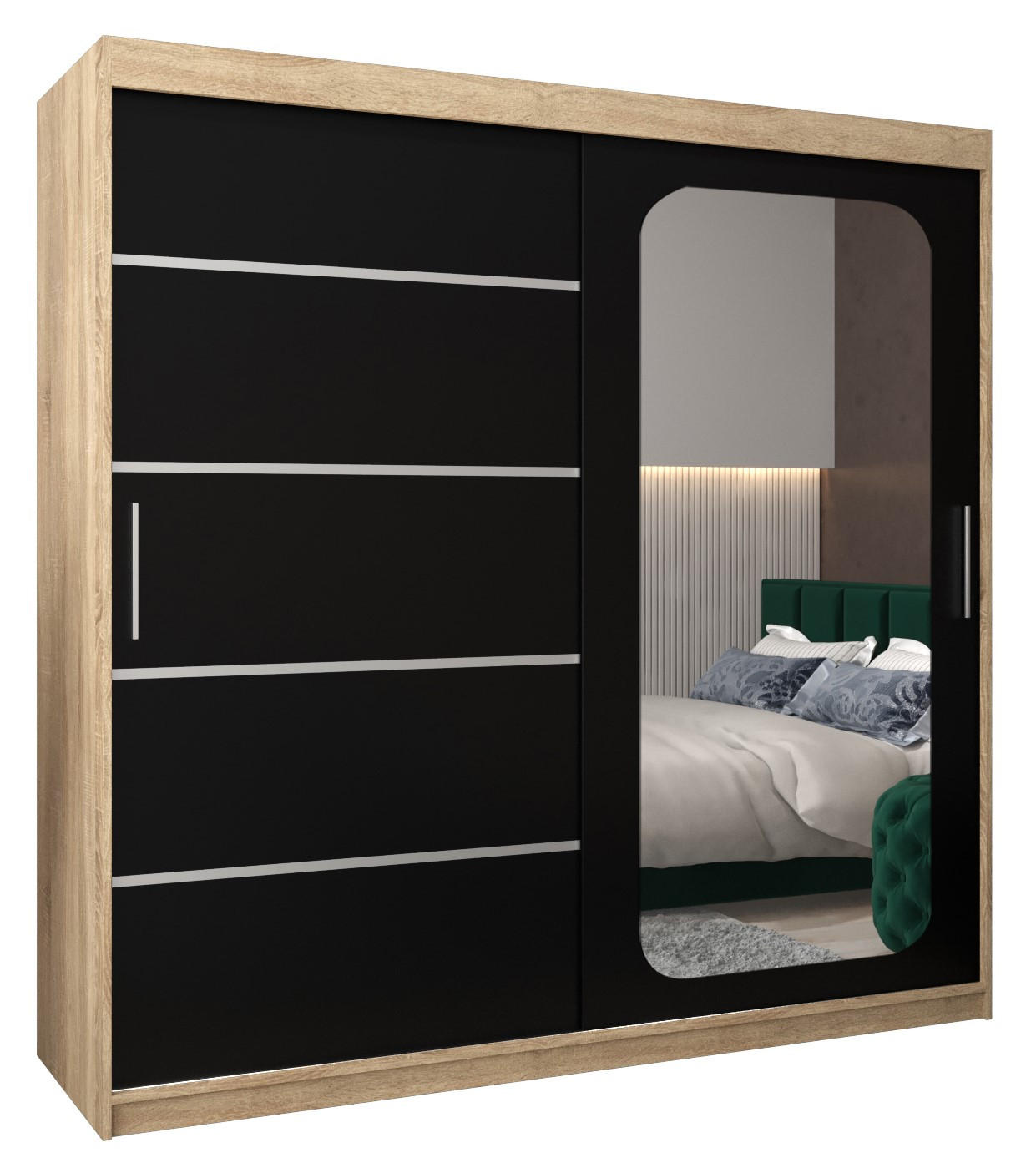 Abiks Möbel Schwebetürenschrank Sonoma Eiche, Schwarz 200x200x62 cm