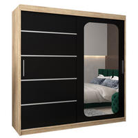 SCHWEBETÜRENSCHRANK 200/200/62 2-türig - Silberfarben/Schwarz, Holz/Kunststoff (200/200/62cm) - Abiks Möbel