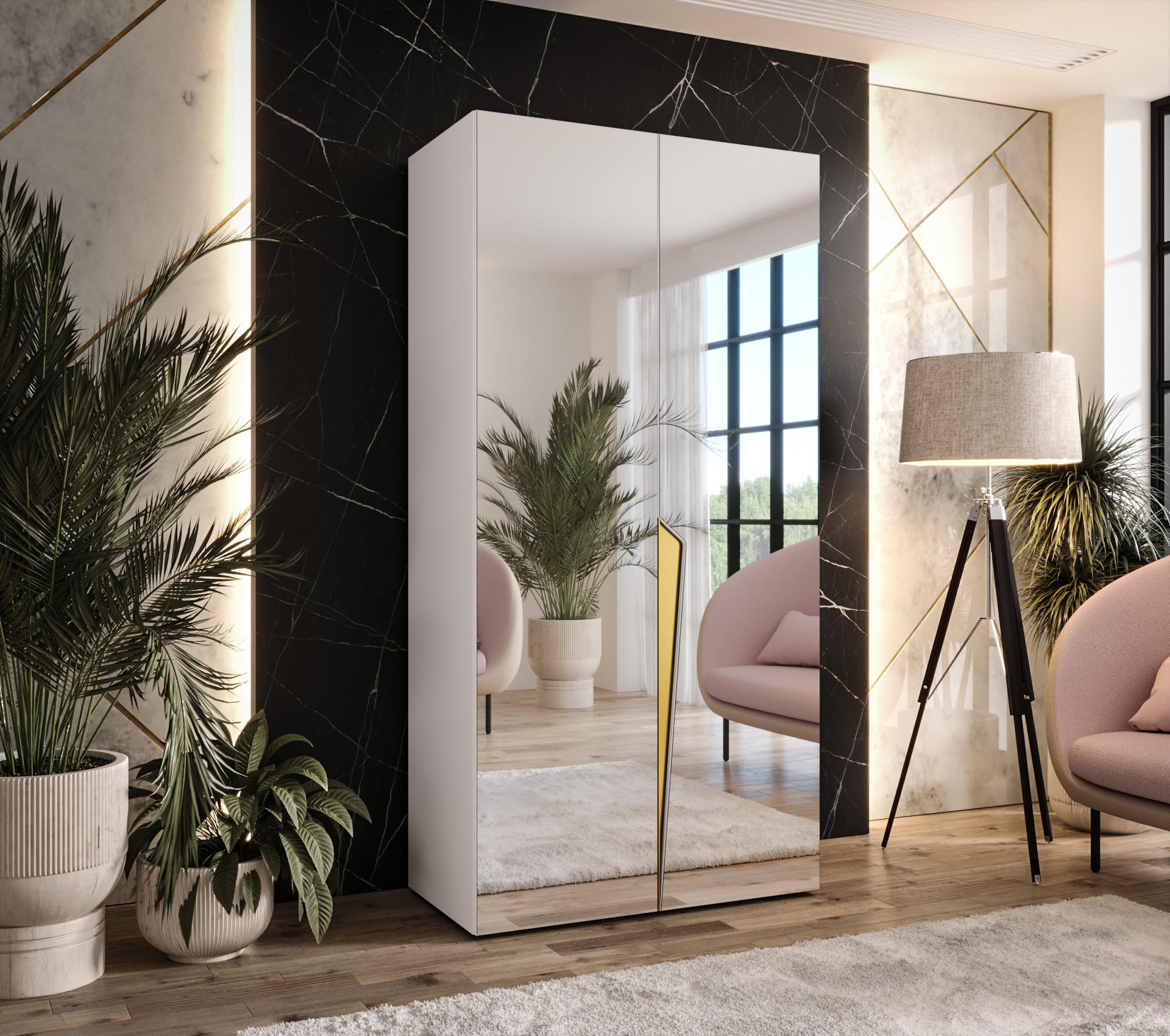 DREHTÜRENSCHRANK 202/100/52 2-türig - Goldfarben/Weiß, Holz/Metall (100/202/52cm) - Abiks Möbel