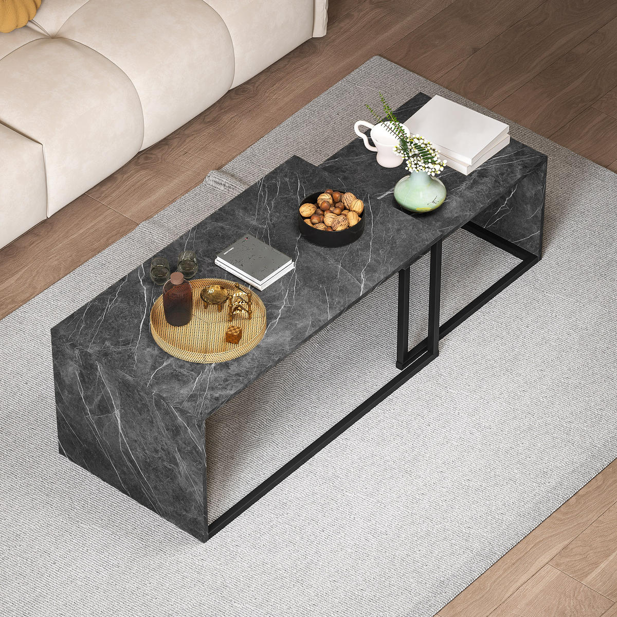 COUCHTISCH DE-15812 2er-Set nestbar, industrieller Stil Dunkelgrau - Dunkelgrau, Holzwerkstoff (90/48/42cm) - ComfortXL