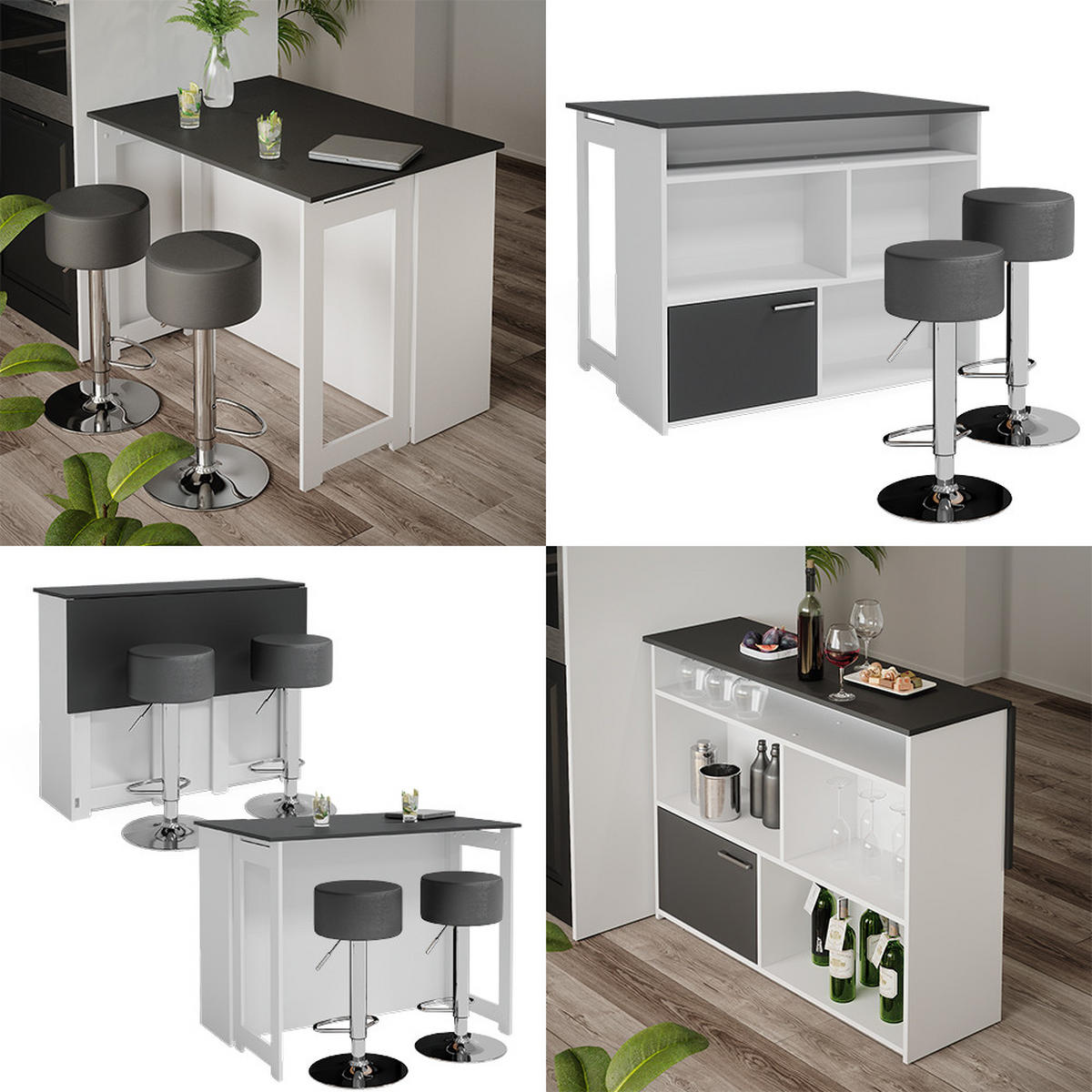 BARTISCH-SET Dominic Anthrazit/Weiß 116 x 37 cm mit 2 Barhockern - Anthrazit/Weiß, Holzwerkstoff (116/90.5/37cm) - Vicco