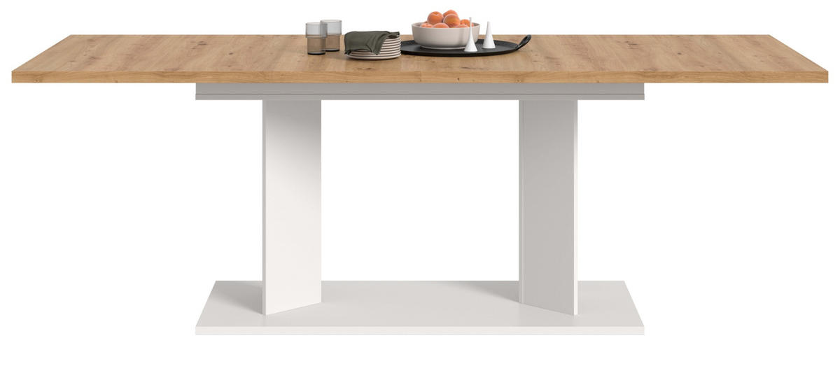 ESSTISCH Eiche Artisan, weiß 140 - 180 - 220 x 90 cm, Küchentisch 2-fach ausziehbar - Eiche Artisan/Weiß, Holzwerkstoff (90/140/76cm) - Inn.Furn