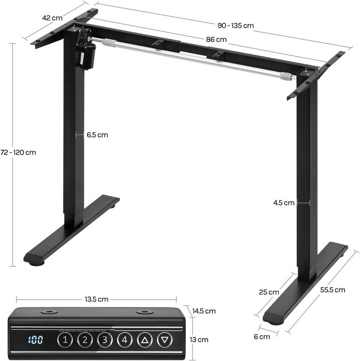 TISCHGESTELL elektrisch, verstellbar, Schwarz - Schwarz, Metall (55.5/90/72cm) - Woltu