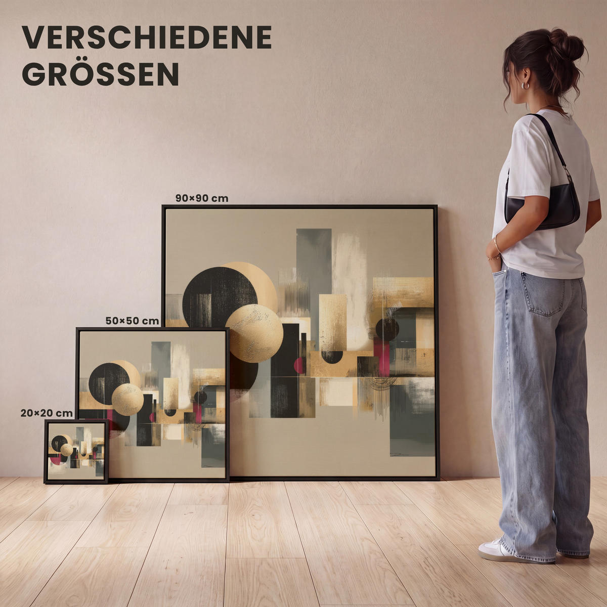 LEINWAND Bilder mit Rahmen - Abstrakt - Formen - Beige - Texturen - 20x20 - Beige, Textil (20/20cm) - MuchoWow