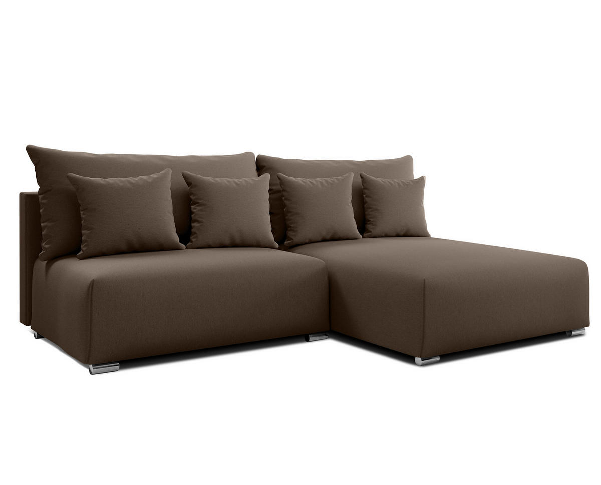 ECKSOFA L Form Ederra Braun 208/190/91 cm – großes Sofa mit Schlaffunktion R - Silberfarben/Braun, Textil/Metall (208/190cm) - AX Living