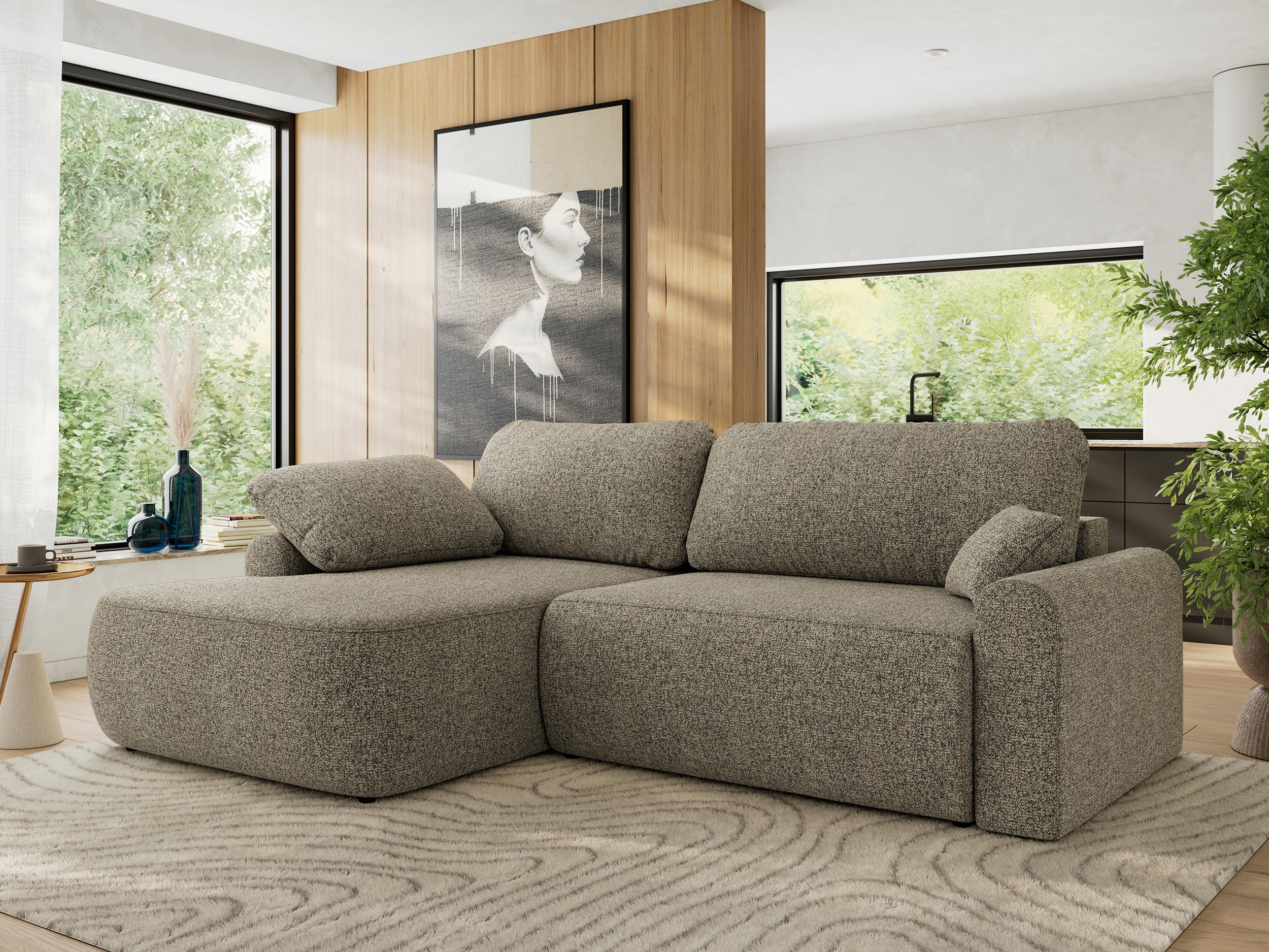 ECKSCHLAFSOFA CUBO L Grau Struktur - links - Schwarz/Grau, Kunststoff/Textil (273/187cm) - MKS