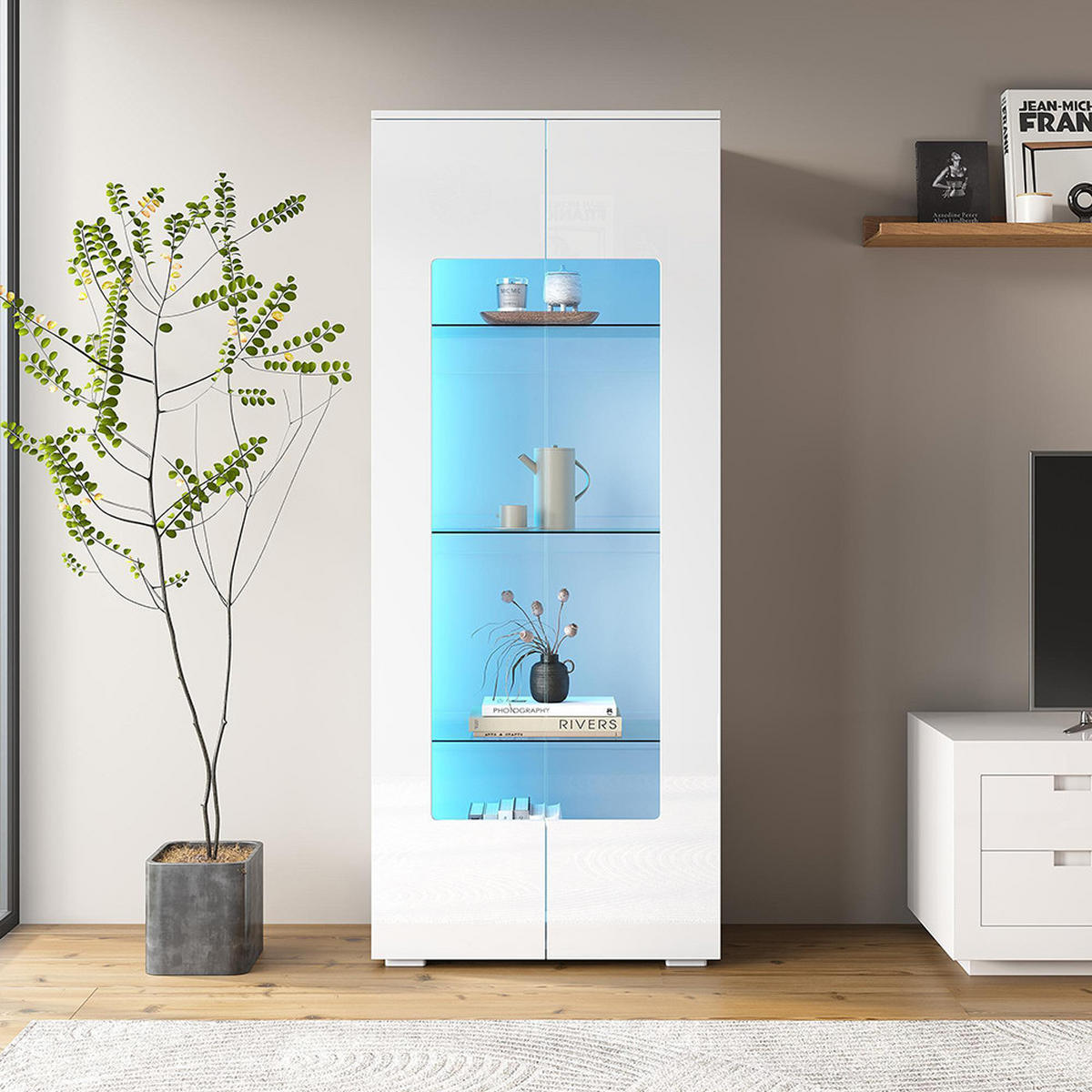 VITRINE 70x40x173cm in Weiß - Weiß, Holzwerkstoff (40/173/70cm) - KOMHTOM