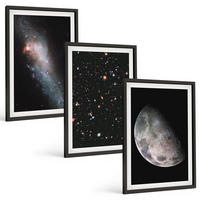 BILDER SET 3er Set - 40x60 cm Schwarzer Rahmen - Weltraum Galaxien Sterne Mond - Schwarz, Kunststoff (40/60cm) - TULUP