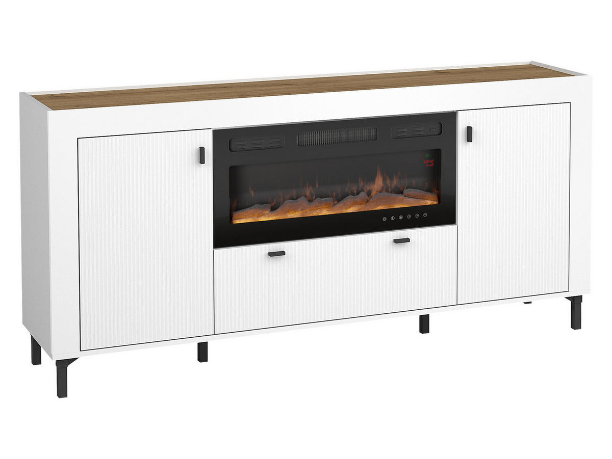 SIDEBOARD Mossa 2D1S MO07 mit Kamin - Schwarz/Weiß, Holzwerkstoff/Kunststoff (177/84/40cm) - MIRJAN24